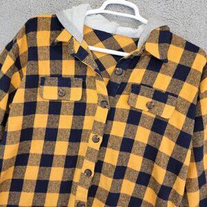 Hem & Thread Flannel Shirt Women's Medium Yellow Blue Check Plan Button Up Tunic